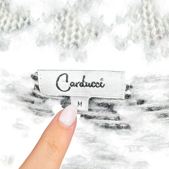 Carducci Black & White Houndstooth Wool & Mohair Blend Knit Cardigan Sweater - Picture 10 of 12